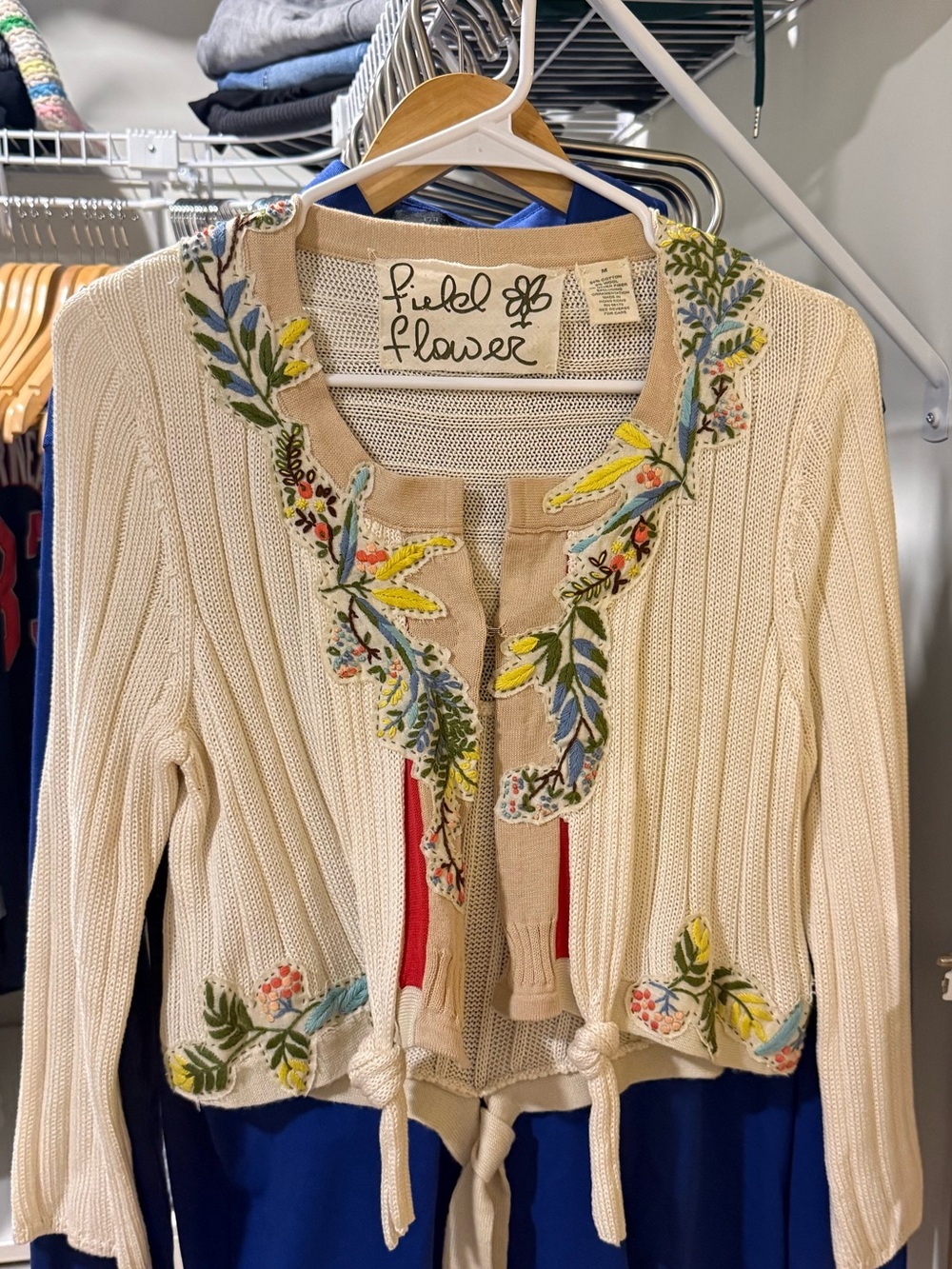 Field and Flower Embroidered Tie-Front Cardigan